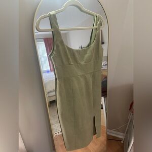 Sage Green Textured Dress With Slit